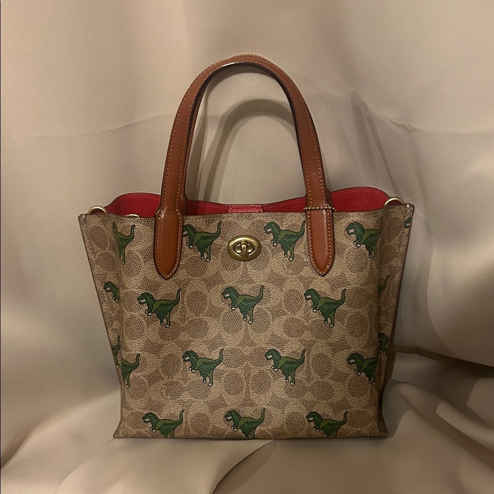 COACH REXY KHAKI/RUST SIGNATURE WILLOW TOTE